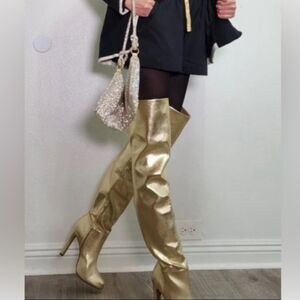 EXPRESS x Brian Atwood Metallic Over-the-Knee Heeled Boots Gold. 6.5– NWT